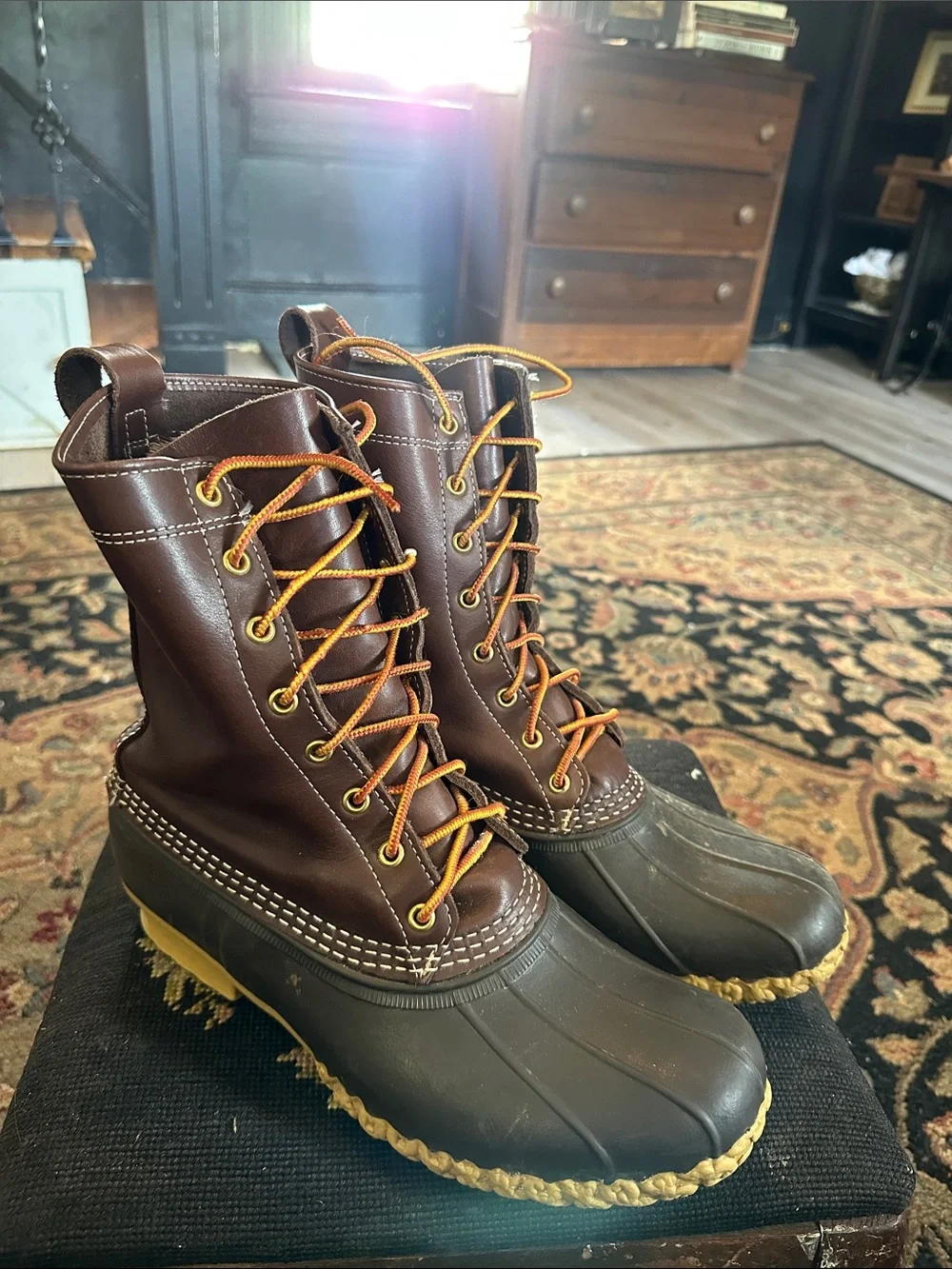 L.L. Bean bean boots Men’s Brown Leather & Rubber Duck Boots with Tan Soles